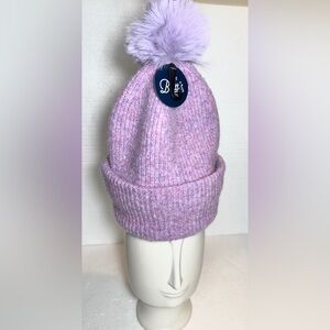 Purple Knit Pom-Pom Beanie mixed Wool